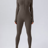 Zip Up Long Sleeve Fleece Skinny Jumpsuit Winter Thermal One-piece Fitness Bodysuit