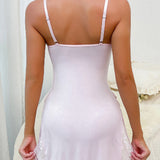 Sexy Lace Trim Slit Lingerie Sleeping Dress Body Shaping Bow Cami Midi Nightgown
