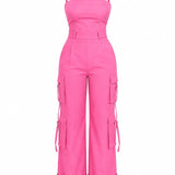Wide Leg Jumpsuit With Pockets for Women Casual Curvy Baggy Cargo One Piece Overall Romper