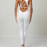 Women's Beautiful Back Sleeveless Elastic Tights Jumpsuit
