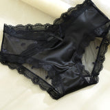 Women's mesh splicing lace edge heart pattern mid-high waist panties
