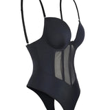 Women's Tummy Control Thong Sheer Mesh Corset Top Backless Bodysuits