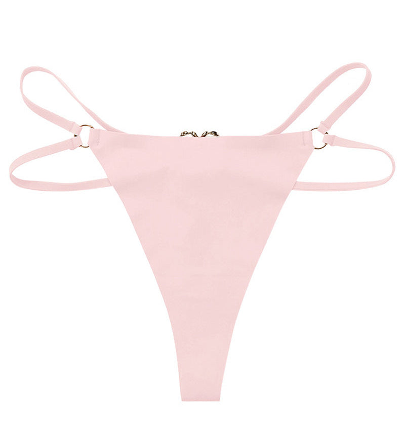 Women's Seamless Thong Low Waist Metal Ring Sexy Temptation Intimates T Pants