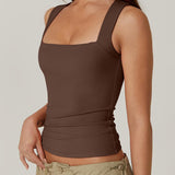 Women's Basic Square Neck Sleeveless Double-Layer Tank Tops Shaping Vest