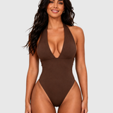 Backless Deep V-Neck Halter Slimming One-Piece Swimsuit