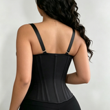 Black Front Zipper Corset Waist Trainer with Adjustable Straps