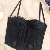 Women's Lace See-through Push Up Corset Bustiers Tops Boned Suspender Sexy Crop Tops