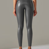 PU leather Pants High Waist Tight Sports Yoga Pants Slim