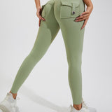Peach Hip Fitness Leggings with Cargo Pockets