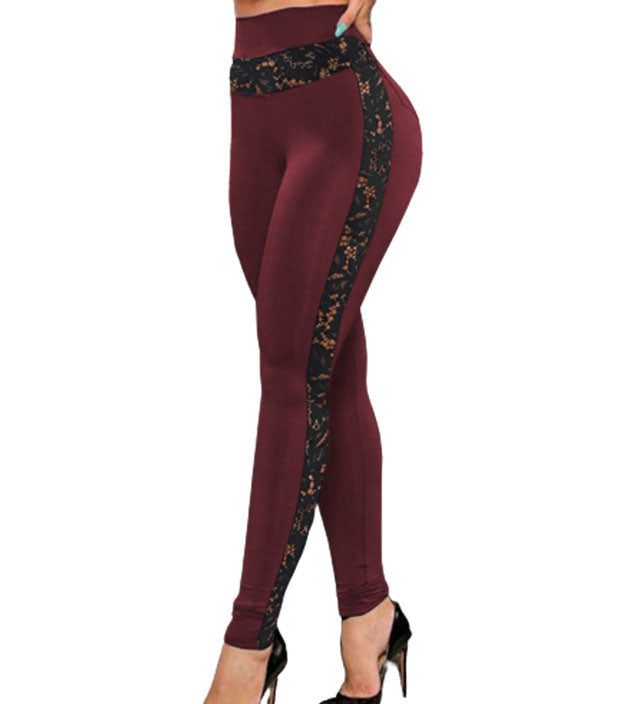 Lace High Waist Hip Lift Mesh Sheer Hollow Out Yoga Gym Jogging Trousers Legging Pants