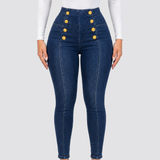 High Waist Double Gold Button Butt Lifting Skinny Jeans