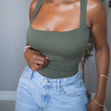 Women's Basic Square Neck Sleeveless Double-Layer Tank Tops Shaping Vest