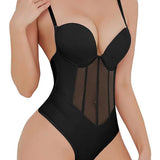 Sexy Mesh Shapewear Corset Backless Thong Bodysuit With Built-in Bra