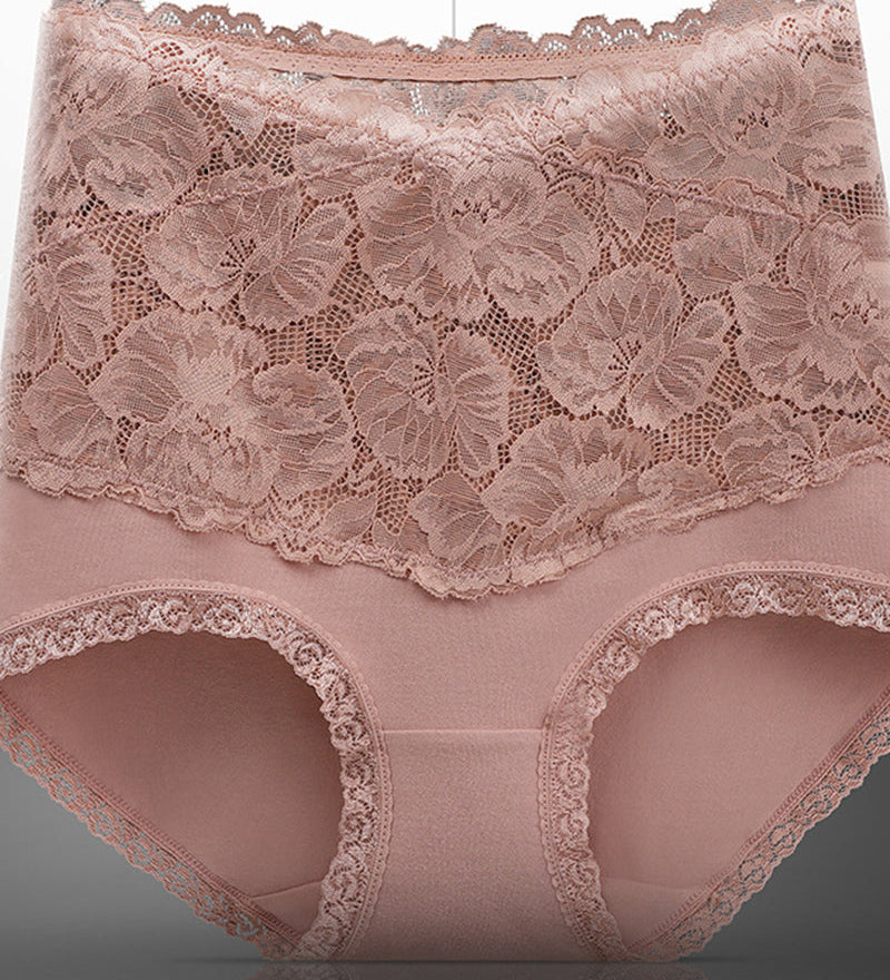 Women's V-shaped High Waist Floral Lace Briefs Sexy Tummy Control Soft Panties