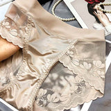 High-End Satin Light Luxury Lace High-Waisted Belly Pants