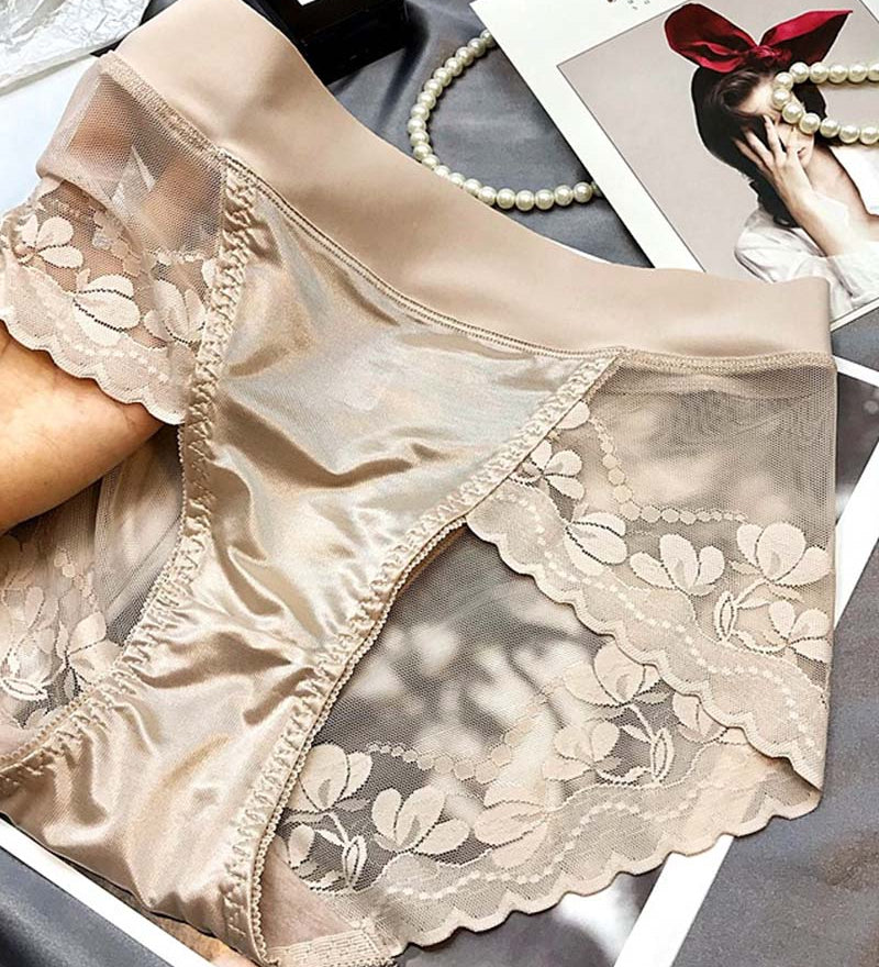 High-End Satin Light Luxury Lace High-Waisted Belly Pants