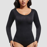 Seamless Crew Neck Long Sleeve Corset Bodysuit Tops Stretch Triangle Jumpsuit