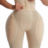 Hourglass Buckle Closure Waist Cincher BBL Shapewear Shorts With Sponge Pads
