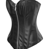 Womens Faux Leather Zipper Front Bustier Corset Top