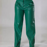 PU Leather Loose Wide-leg Pocket Casual Leather Pants