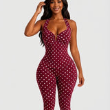 Polka Dot Halter Twist Top Capri Pants Two Piece Outfit Set