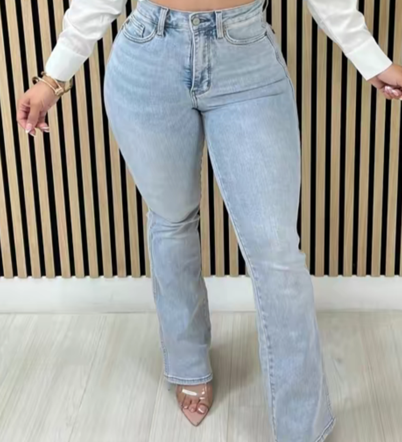 Stylish Washed High Rise Tummy Control Flared Jeans