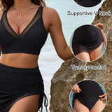 Sexy Deep V Mesh Shapewear Swimsuit Set with Side Drawstring
