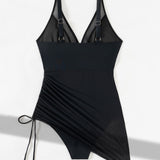 Deep V Mesh Drawstring Slim Sexy Backless Shapewear Swimsuit