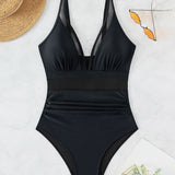 Sexy Deep V Mesh Backless One Piece Shapewear Swimsuit
