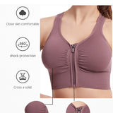 Women's Shockproof Push up Bra Hollow Back with Front Zipper
