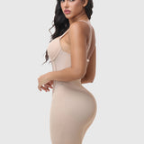 Deep V Adjustable Strap Crotch Closure Mid Thigh Bodysuit Full Body Shapewear
