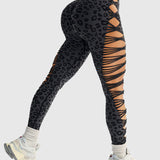 High Waist Leopard Print Side Cutout Butt Lifting Yoga Leggings