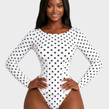 Polka Dot Scoop Neck Long Sleeve Bodysuit Detachable Corset Two Piece Set