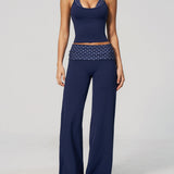 Two Piece Workout Set Halter Cami Crop Top with Wide Leg Pants
