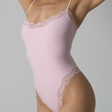 Spaghetti Strap Triangle Shapewear Bodysuit with Lace Trim