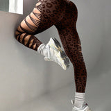 High Waist Leopard Print Side Cutout Butt Lifting Yoga Leggings