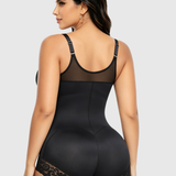 Lace Trim Adjustable Strap Tummy Control Butt Lifting Zipper Bodysuit