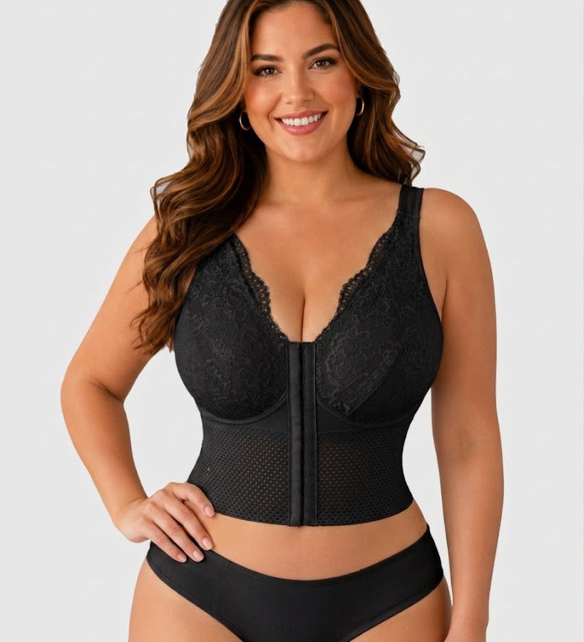 Lace Trim Front Hook-and-Eye Bustier Shaper Tank Top with Waist Control