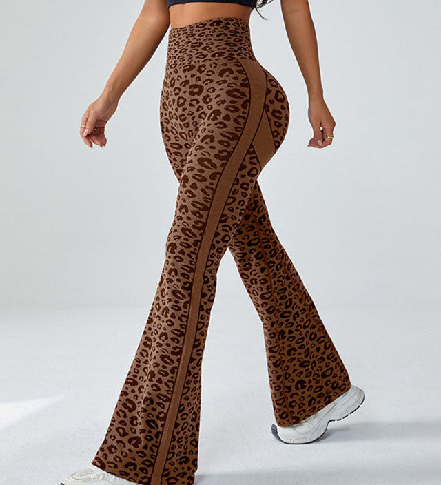 High-Waisted Leopard Print Fitness Yoga Flared Hip-Lifting Pants