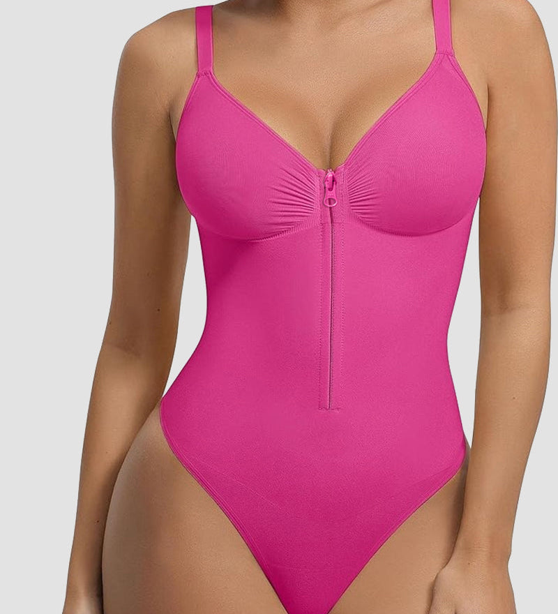 Front Zipper Tummy Control Triangle Shapewear Bodysuit