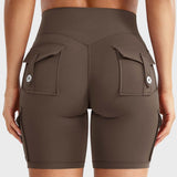 High Waist Butt Lifting Workout Biker Shorts with Multi Cargo Pockets