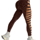 High Waist Leopard Print Side Cutout Butt Lifting Yoga Leggings