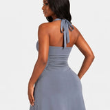 Halter Side Ruched Waist-cinching A Line Mini Dress