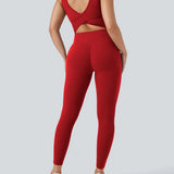 UltraSculpt™ V Neck Tummy Control Butt Lifting Workout Jumpsuit with Pockets