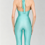 Halter Tie Wrap V Neck Top Capri Leggings Two Piece Workout Set