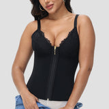 Sorelyne® Deep V Lace Corset Top Trimmed Waist Trainer with Front Zipper