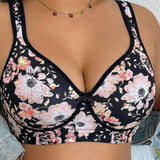 Floral Print Adjustable Strap Plus Size Support Shapewear Bra