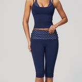 Two Piece Workout Set Halter Cami Crop Top with Capri Leggings