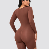 Front Zipper Long Sleeve Mid Thigh Full Body Shapewear Bodysuit