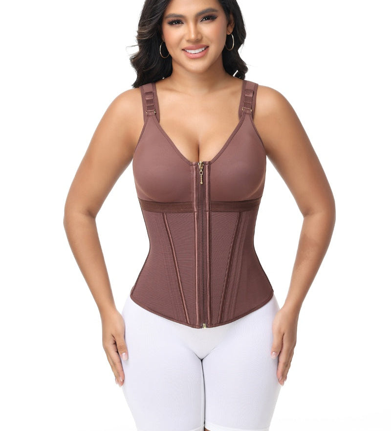 Sorelyne® Women's Boned Latex Zipper Corset Tummy Control Body Shaper Vest With Bra